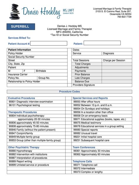 Physical Therapy Superbill Template